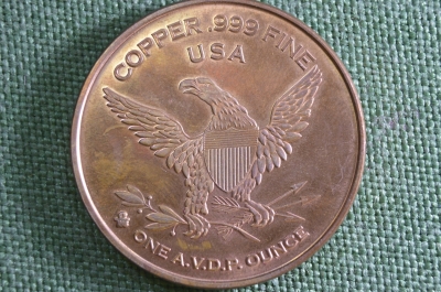 Монета, жетон Медный Раунд. Медь, 1 унция. США. Знаки зодиака, весы. Libra, copper one ounce, USA.