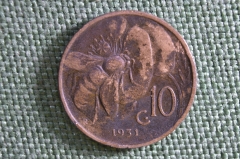 Монета 10 чентезимо 1931 года, Италия. Витторио Эммануэль III. Italia.
