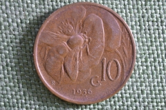 Монета 10 чентезимо 1936 года, Италия. Витторио Эммануэль III. Italia.