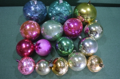 Елочные стеклянные шары. Лот 16 штук, стекло. Шар новогодний, шарик. Набор, подборка # 25. СССР.