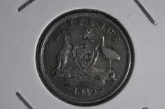 Монета 6 пенсов 1910 года. Серебро. Австралия.