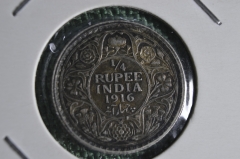 1/4 рупии 1916 года. Серебро. Индия. 