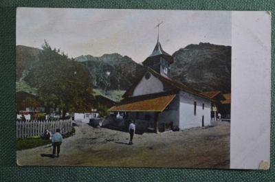 Открытка старинная "Гуттанен. Деревенская церковь, костел". Guttanen, Kirche. Швейцария. #O4