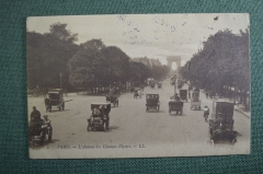 Открытка старинная "Париж, автомобили и повозки. Арка, Елисейские поля". Paris. Франция. #O4