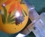 Елочная игрушка, украшение новогоднее "Шар оранжевый с цветком". 8,6 см. 