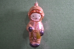Елочная стеклянная игрушка "Малыш, мальчик космонавт". Новогодняя. Стекло, подвес. #2. СССР.
