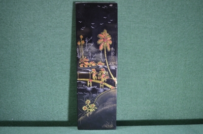 Панно "Деревня, мост, рисовые поля". Дерево, лак, роспись золотом. Вьетнам. #2