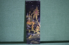 Панно "Деревня, мост, рисовые поля". Дерево, лак, роспись золотом. Вьетнам. #1
