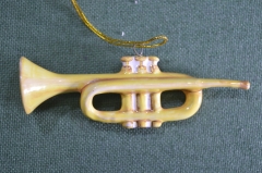 Игрушка елочная "Труба". Керамика, майолика, ручная роспись. 