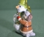 Игрушка елочная "Весёлый снеговик ( мальчик со снеговиком )". Керамика, майолика, ручная роспись.