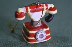 Игрушка елочная "Телефон". Керамика, майолика, ручная роспись. 
