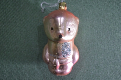 Елочная игрушка стеклянная "Мишка, медвежонок с блестками". Стекло, подвес.