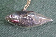 Игрушка елочная стеклянная "Рыба, рыбка серебристая". Стекло, подвес. #1