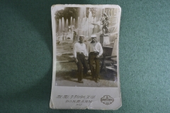 Фотография старинная "Два матроса. Петергофские фонтаны". Фото, фотокарточка. 1937 год.
