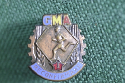 Знак, значок "GMA Reconfirmare". ГТО, 1-я степень. Спорт, легкоатлет. Тяжелый металл, эмали. Румыния