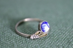 Кольцо, колечко. Вставка сине-голубая. Женское украшение, бижутерия. 