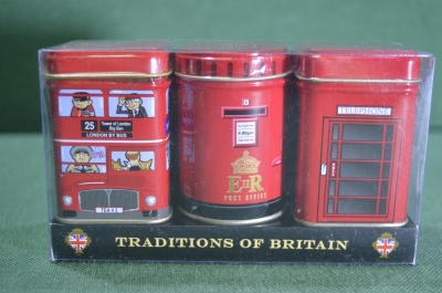 Банка "Чай телефонная будка автобус почтовый ящик". Набор 3 шт в упаковке. Великобритания.
