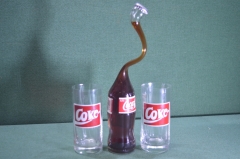 Стакан бокал "Coke" 2 штуки и необычная витая бутылка "Coca cola". Винтаж. Времен СССР.