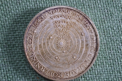 Монета 5 марок. Солнечная система. Николай Коперник 1473-1543. Серебро. ФРГ, 1973 год. Буква J. #2