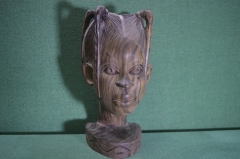 Статуэтка, бюст деревянный "Девочка с косичками". Дерево, Африка. 2,2 кг. Ручная работа.