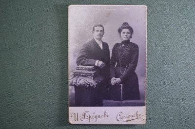 Фотография старинная кабинет портрет "Мужчина и женщина с брошью". Горбунов. Царская Россия. #O7