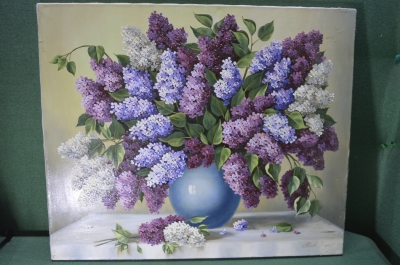 Картина "Сирень в голубой вазе". Цветы. Автор Авдеев В. Холст, масло. 2002 год.