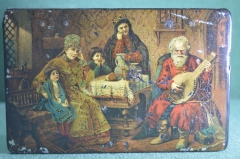 Шкатулка старинная "Гусляр, Гусляры". Маковский. Папье маше, 19 век. 