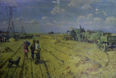 Советский плакат "В поле". Наглядное учебное пособие для 3-4 классов. 1965 г.  СССР.