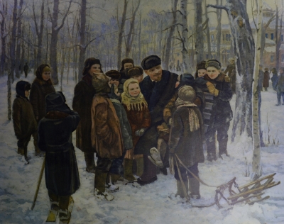 Советский плакат "Ленин среди детей". Наглядное учебное пособие для 3-4 классов. 1968 г. СССР.