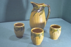 Кувшин керамический со стаканами 3 шт "Кукуруза". Керамика. Венгрия периода СССР.
