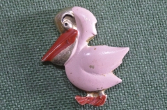 Знак, брошка, значок детский "Розовый Пеликан". Птица. Мультфильм.   