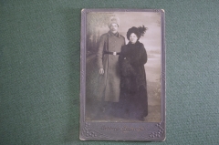 Фотография визитка старинная. Военный артиллерист РИА с супругой. Мода. Царская Россия.