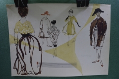 Рисунок "Эскизы платьев для журнала, мода". Бумага, карандаш, краска. #5