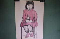 Картина, рисунок "Девочка с игрушкой". Бумага, карандаш.