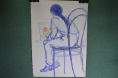 Картина, рисунок "Девушка на стуле". Бумага, карандаш.