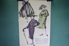 Рисунок "Эскизы платьев для журнала, мода". Бумага, карандаш, краска. #4