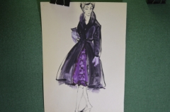 Рисунок "Эскизы платьев для журнала, мода". Бумага, карандаш, краска. #9