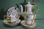 Сервиз фарфоровый на 3 персоны, 11 предметов. Фарфор из ГДР. Паутинка.