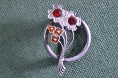 Брошь брошка "Букет цветов". Мельхиор. Клеймо. СССР. #U