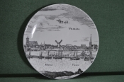 Тарелка настенная декоративная. Вид на город с реки. Wesel, Vesalia. Германия