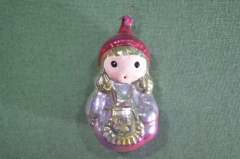 Елочная новогодняя игрушка "Красная Шапочка девочка". Стекло. СССР. 