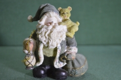 Статуэтка фигурка "Дед Мороз с мишкой и мешком подарков". Полистоун. 