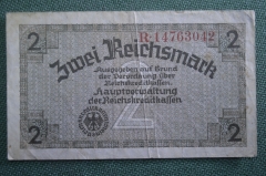 Бона, банкнота 2 марки, рейхсмарки 1939 - 1945  гг. Германия, 3 Рейх.