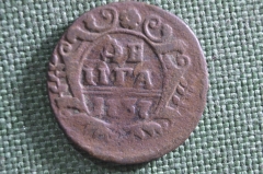 Монета Денга 1737 года. Медь. Анна Иоановна, Российская империя.