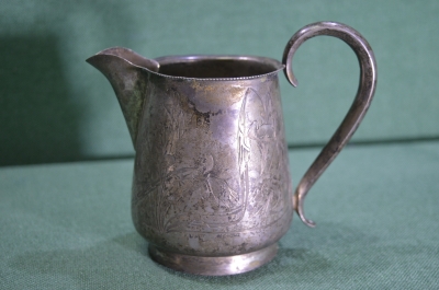 Молочник сливочник старинный "Модерн". Серебро 84 проба. Штихельная резьба. Царская Россия. #U