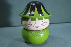 Шкатулка двухуровневая "Лицо". Лак. Папье-маше. Винтаж. Вьетнам. #U