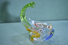 Ваза конфетница массивная. Цветное стекло. Bohemia. Богемия. Господка. Чехословакия. Период СССР. #U