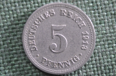 Монета 5 пфеннигов, пфеннингов 1913 года, Германская Империя. Pfennig, Deutsches Reich.