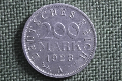 Монета 200 марок 1923 года. Веймар, Веймарская Республика. Германия.