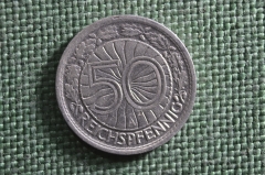 Монета 50 рейхспфеннигов, пфеннигов 1930 года A. Веймар, Веймарская Республика. Германия.